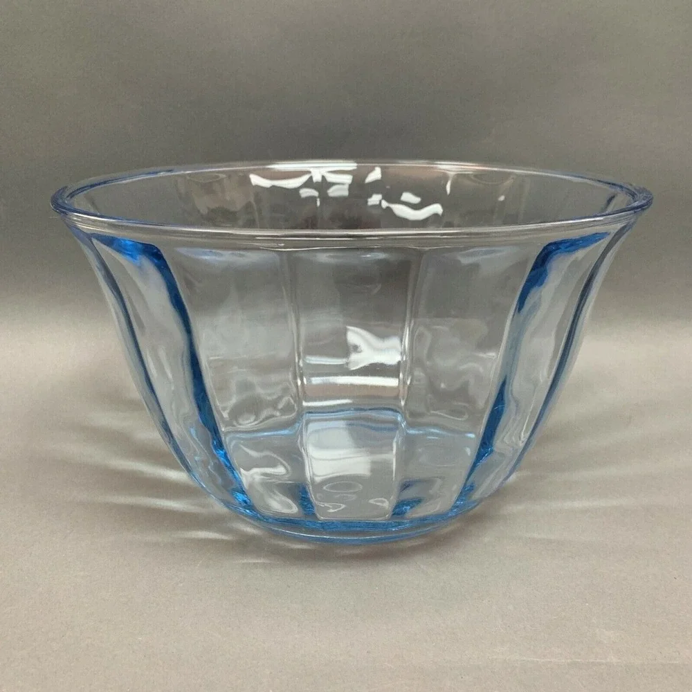 Tall‎ Serving Glass Bowl Light Blue Clear Panels 10